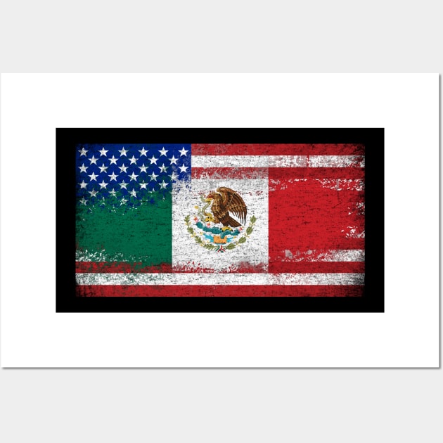 Mexican American Flag Vintage Wall Art by zurcnami